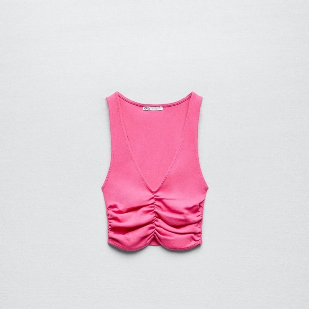 Zara pink ruched cropped tank